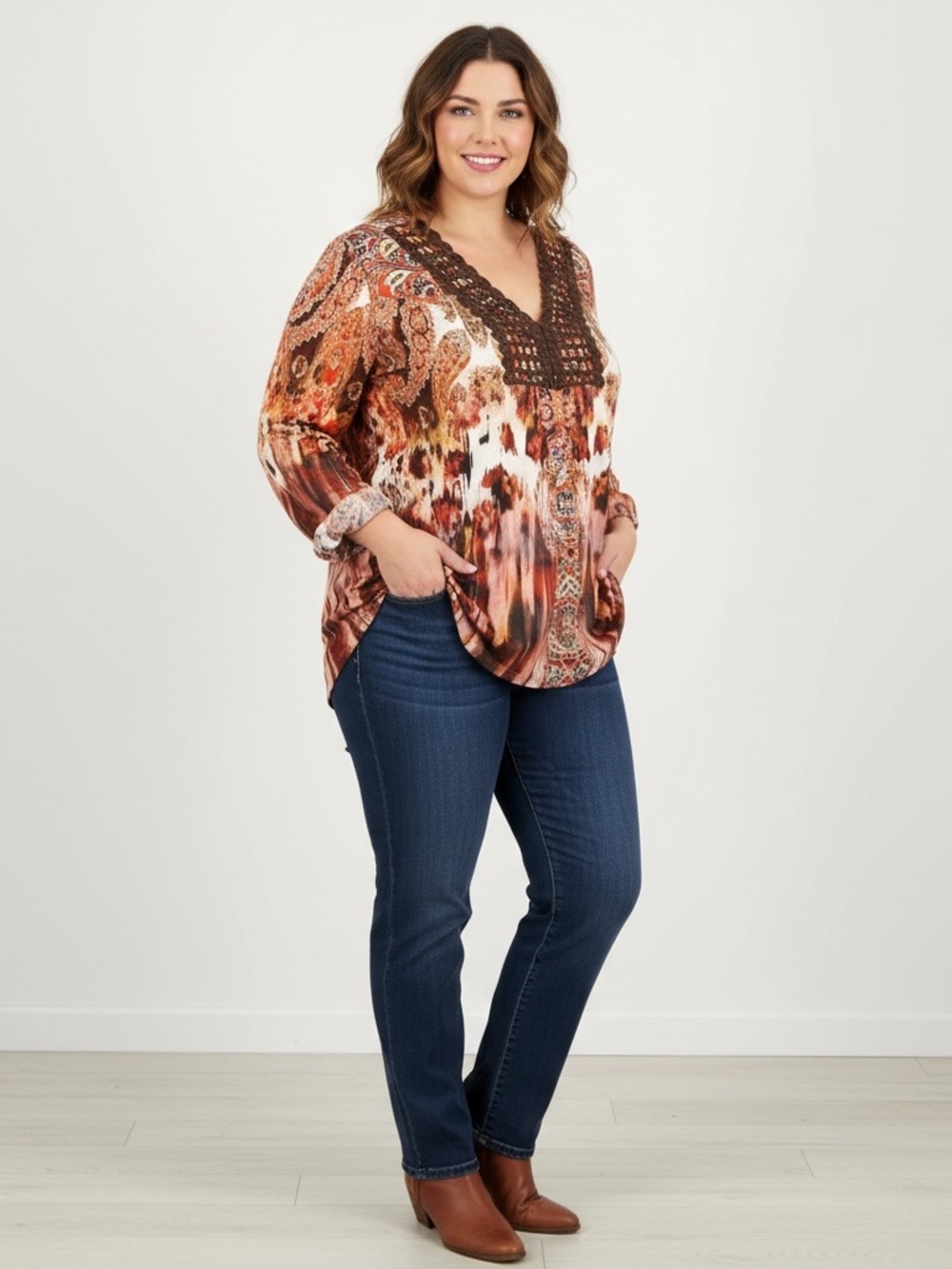 One world Women Blouse Boho Long Sleeve Embroidered Plus size XXL Summer Beach
